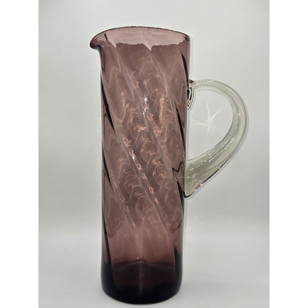 Vintage Italian Art Glass Pitcher Amethyst Empoli Style Hand‎ Blown 13 1/8"